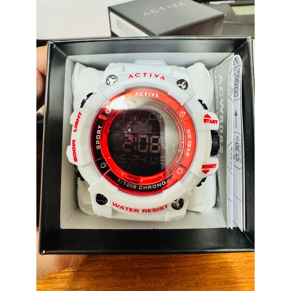 Activa ACW8082 Mens Sport Digital Watch White Red Chronograph Water Resistant